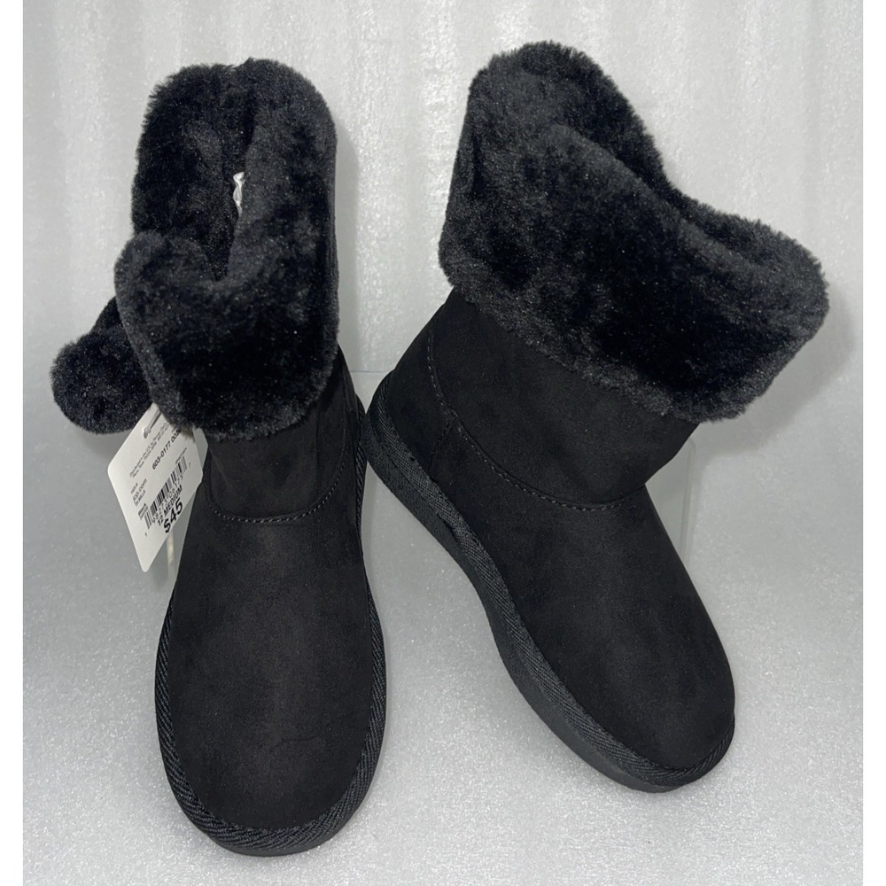 Thereabouts Willa Flat Heel Black Winter Boots Faux Fur Girls Size 12 NEW - Picture 16 of 16